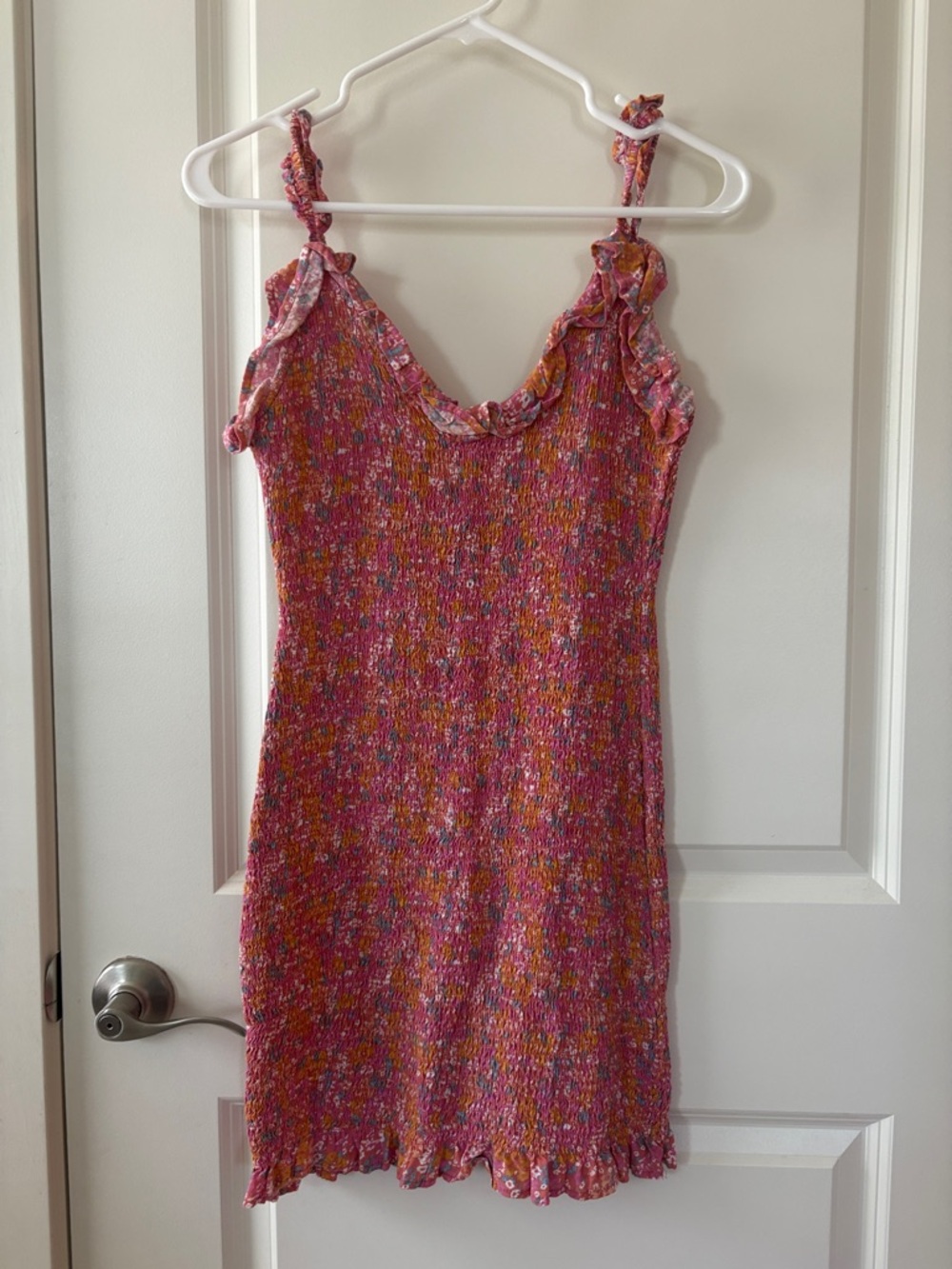 Pink Multicolor Knit Slip Dress with Ruffle Straps